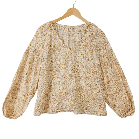 a.n.a. Medium Long Sleeve Paisley & Floral Print Top Cottage Core, Boho, Peasant - Picture 4 of 15
